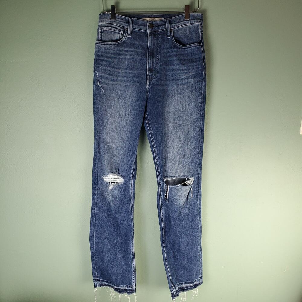 Hudson Womens Jade High-Rise Straight Loose Fit Distressed Jeans Size 26